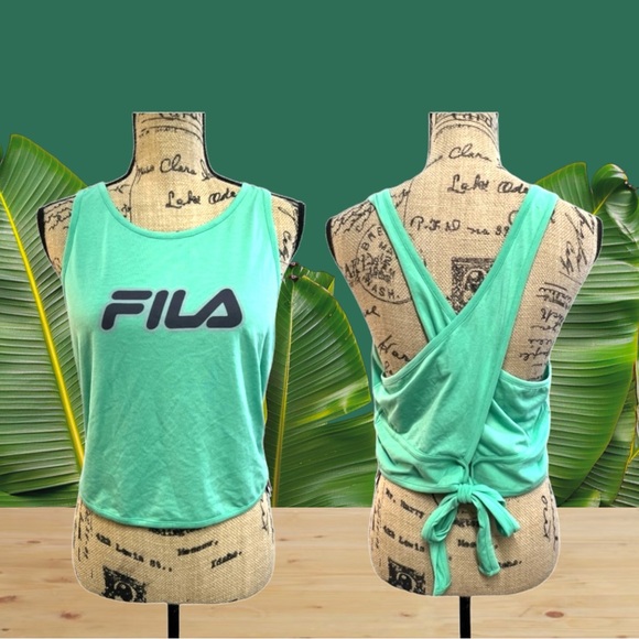 FILA FIT AND FABULOUS Trainer Crop Top Green Criss Cross with Tie in back XL NWT - Picture 2 of 16